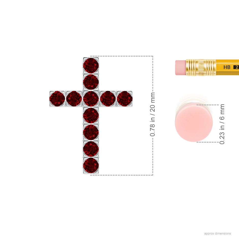 2.5mm AAAA Flat Prong-Set Ruby Cross Pendant in P950 Platinum ruler