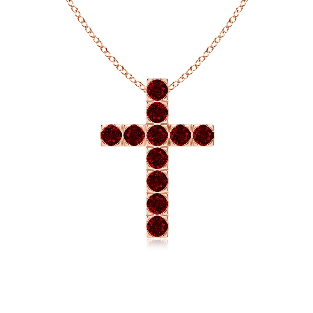 2.5mm AAAA Flat Prong-Set Ruby Cross Pendant in Rose Gold