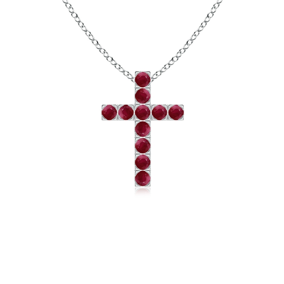 2mm A Flat Prong-Set Ruby Cross Pendant in 9K White Gold 