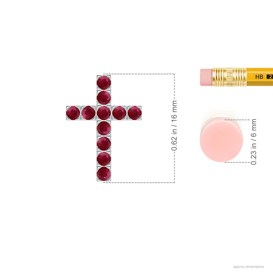2mm A Flat Prong-Set Ruby Cross Pendant in 9K White Gold ruler