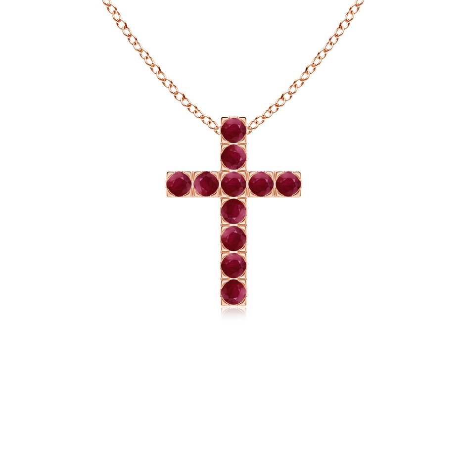 2mm A Flat Prong-Set Ruby Cross Pendant in Rose Gold 