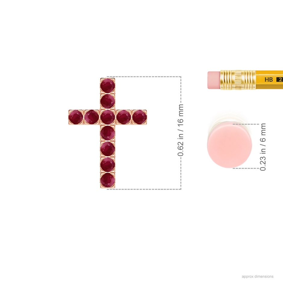 2mm A Flat Prong-Set Ruby Cross Pendant in Rose Gold ruler