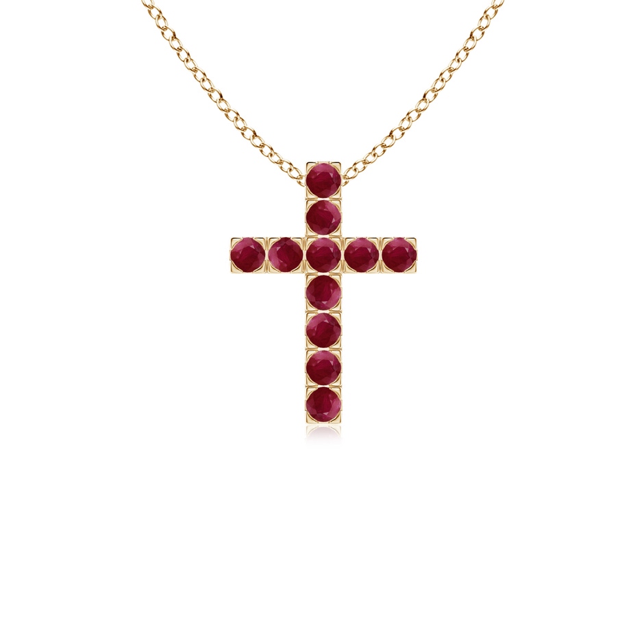 2mm A Flat Prong-Set Ruby Cross Pendant in Yellow Gold 