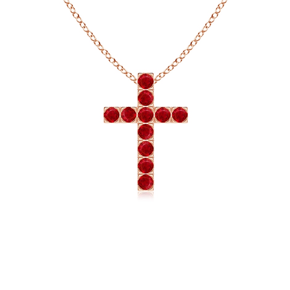 2mm AAA Flat Prong-Set Ruby Cross Pendant in 9K Rose Gold 