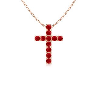 2mm AAA Flat Prong-Set Ruby Cross Pendant in Rose Gold