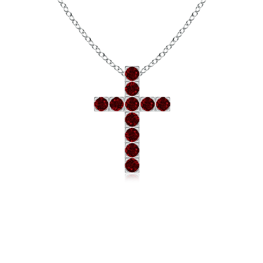 2mm AAAA Flat Prong-Set Ruby Cross Pendant in P950 Platinum