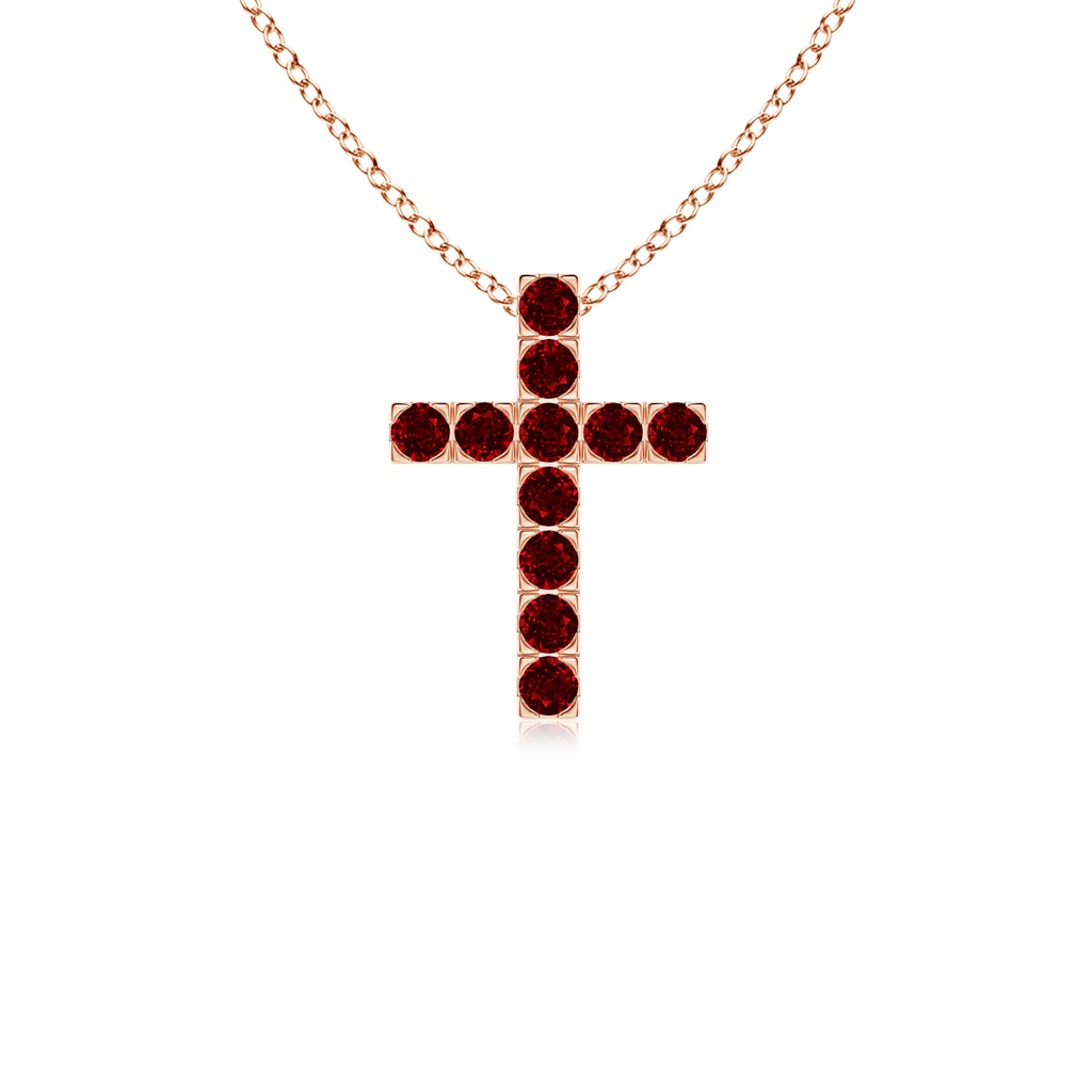 2mm AAAA Flat Prong-Set Ruby Cross Pendant in Rose Gold