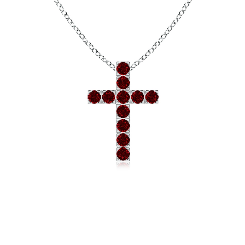 2mm AAAA Flat Prong-Set Ruby Cross Pendant in White Gold