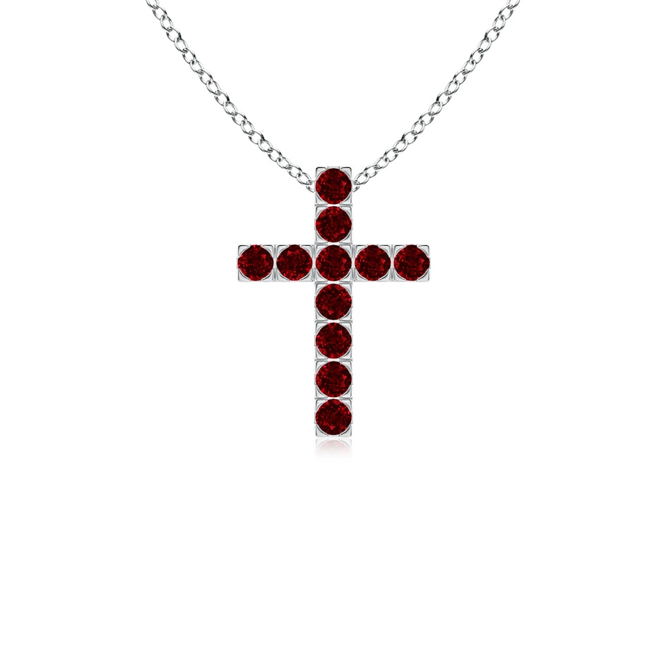 2mm AAAA Flat Prong-Set Ruby Cross Pendant in White Gold 