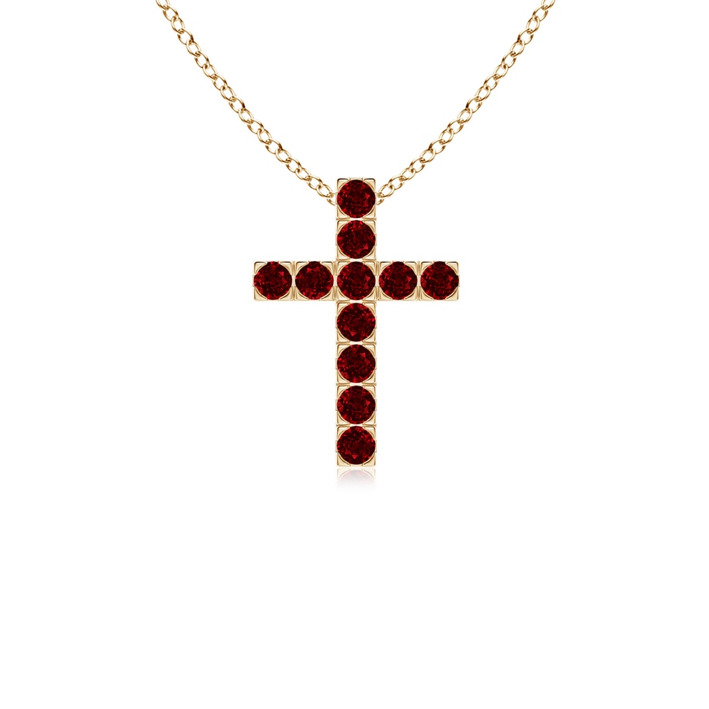 2mm AAAA Flat Prong-Set Ruby Cross Pendant in Yellow Gold