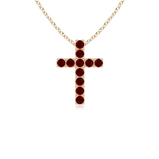 2mm AAAA Flat Prong-Set Ruby Cross Pendant in Yellow Gold