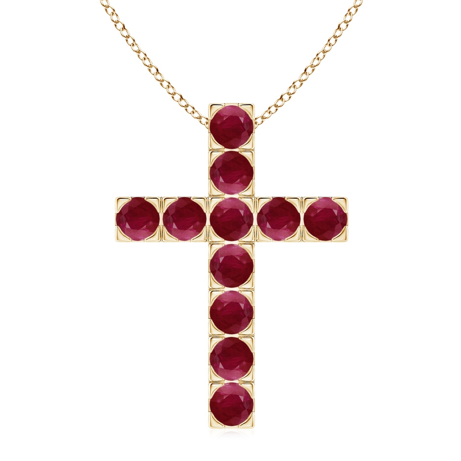 3.5mm A Flat Prong-Set Ruby Cross Pendant in Yellow Gold 