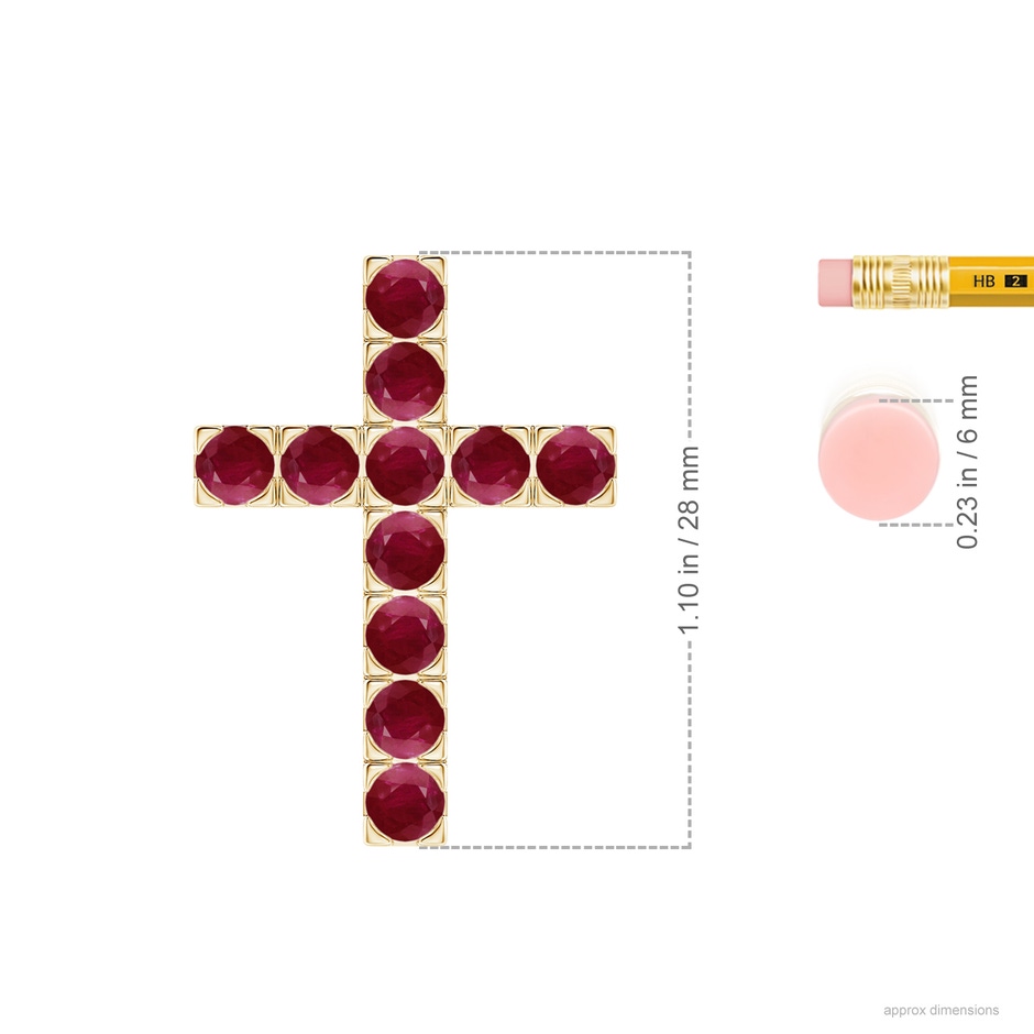 3.5mm A Flat Prong-Set Ruby Cross Pendant in Yellow Gold ruler