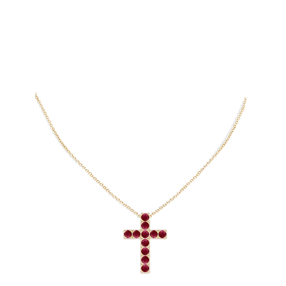 3.5mm A Flat Prong-Set Ruby Cross Pendant in Yellow Gold pen