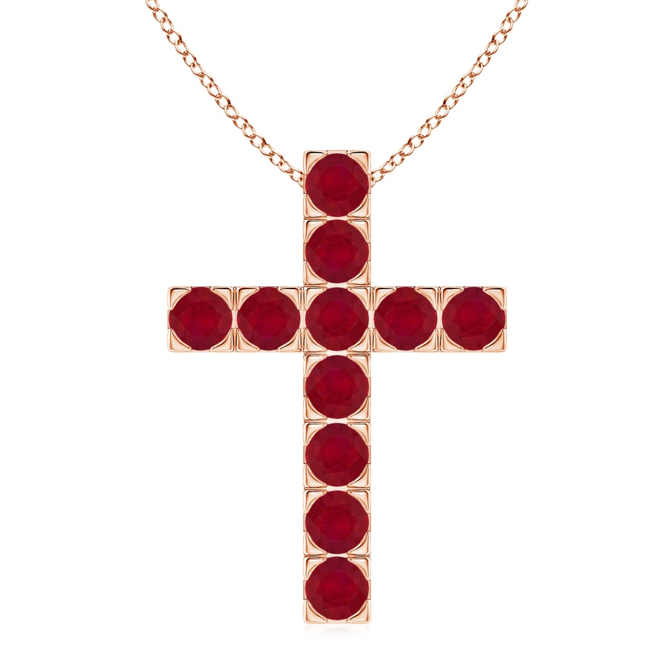 3.5mm AA Flat Prong-Set Ruby Cross Pendant in Rose Gold 