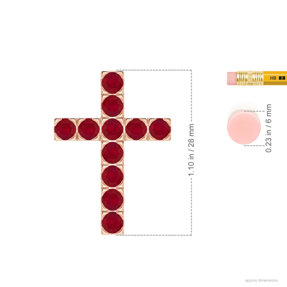3.5mm AA Flat Prong-Set Ruby Cross Pendant in Rose Gold ruler