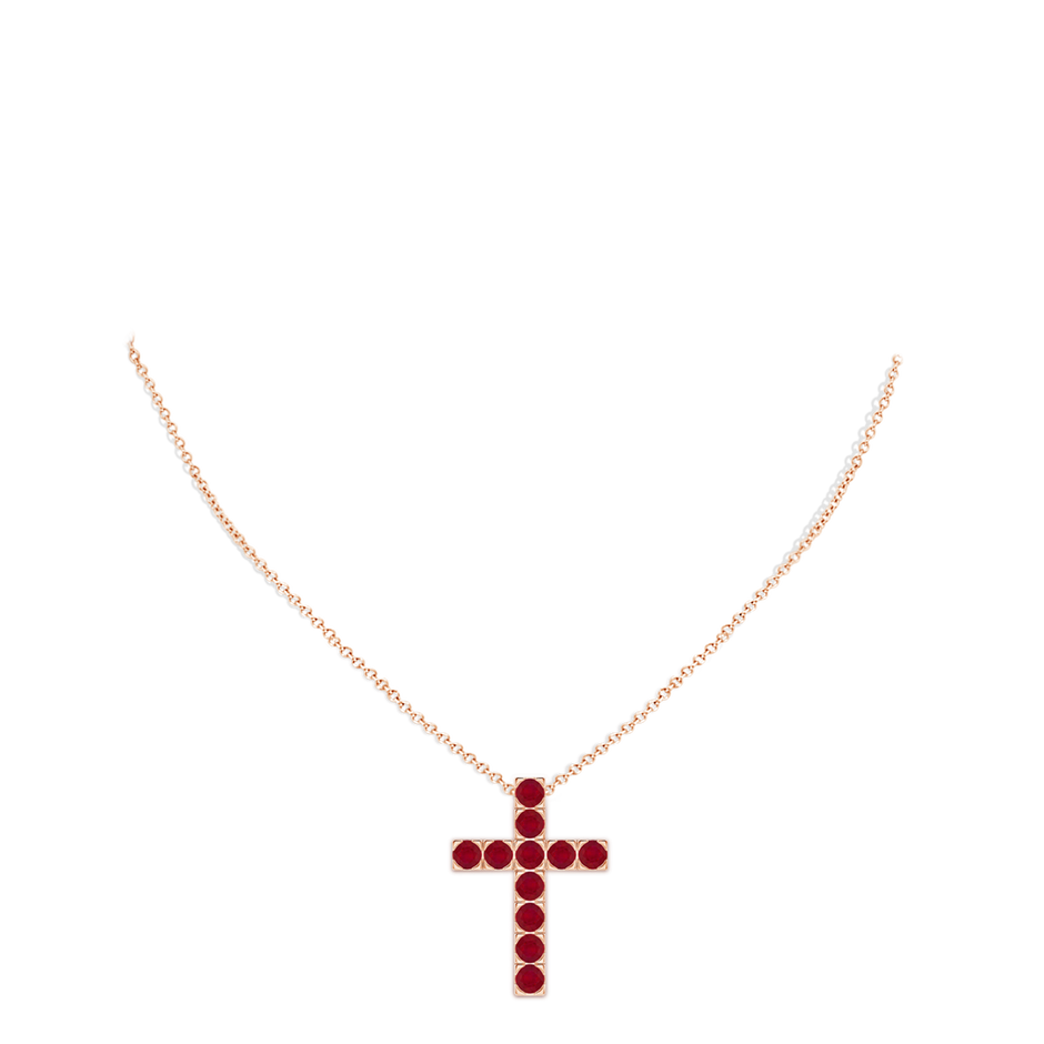 3.5mm AA Flat Prong-Set Ruby Cross Pendant in Rose Gold pen