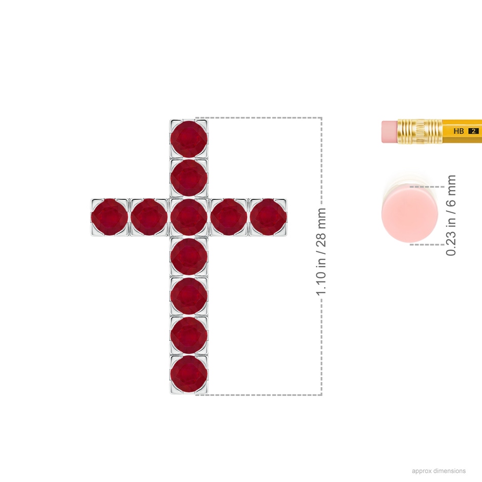 3.5mm AA Flat Prong-Set Ruby Cross Pendant in White Gold ruler
