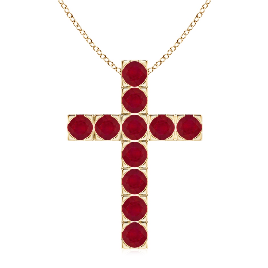 3.5mm AA Flat Prong-Set Ruby Cross Pendant in Yellow Gold 
