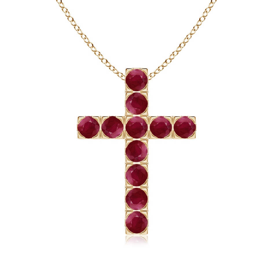 3mm A Flat Prong-Set Ruby Cross Pendant in Yellow Gold 