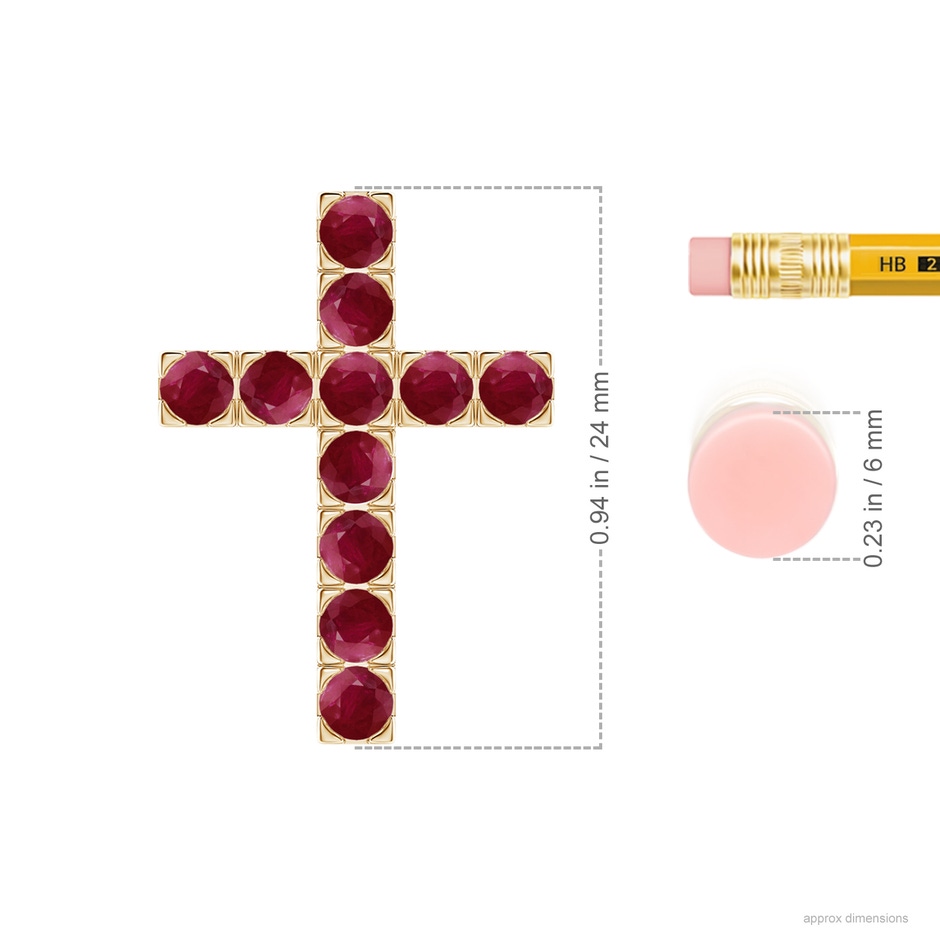 3mm A Flat Prong-Set Ruby Cross Pendant in Yellow Gold ruler