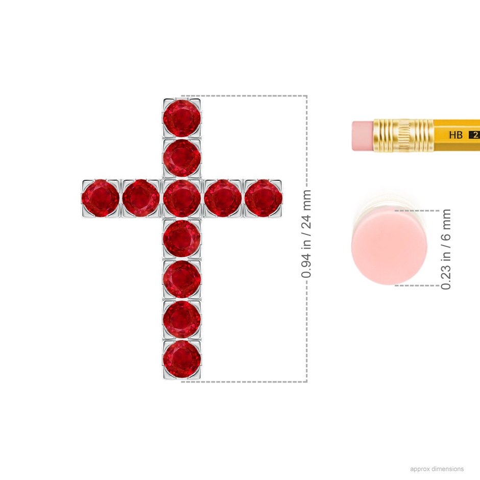 3mm AAA Flat Prong-Set Ruby Cross Pendant in White Gold ruler