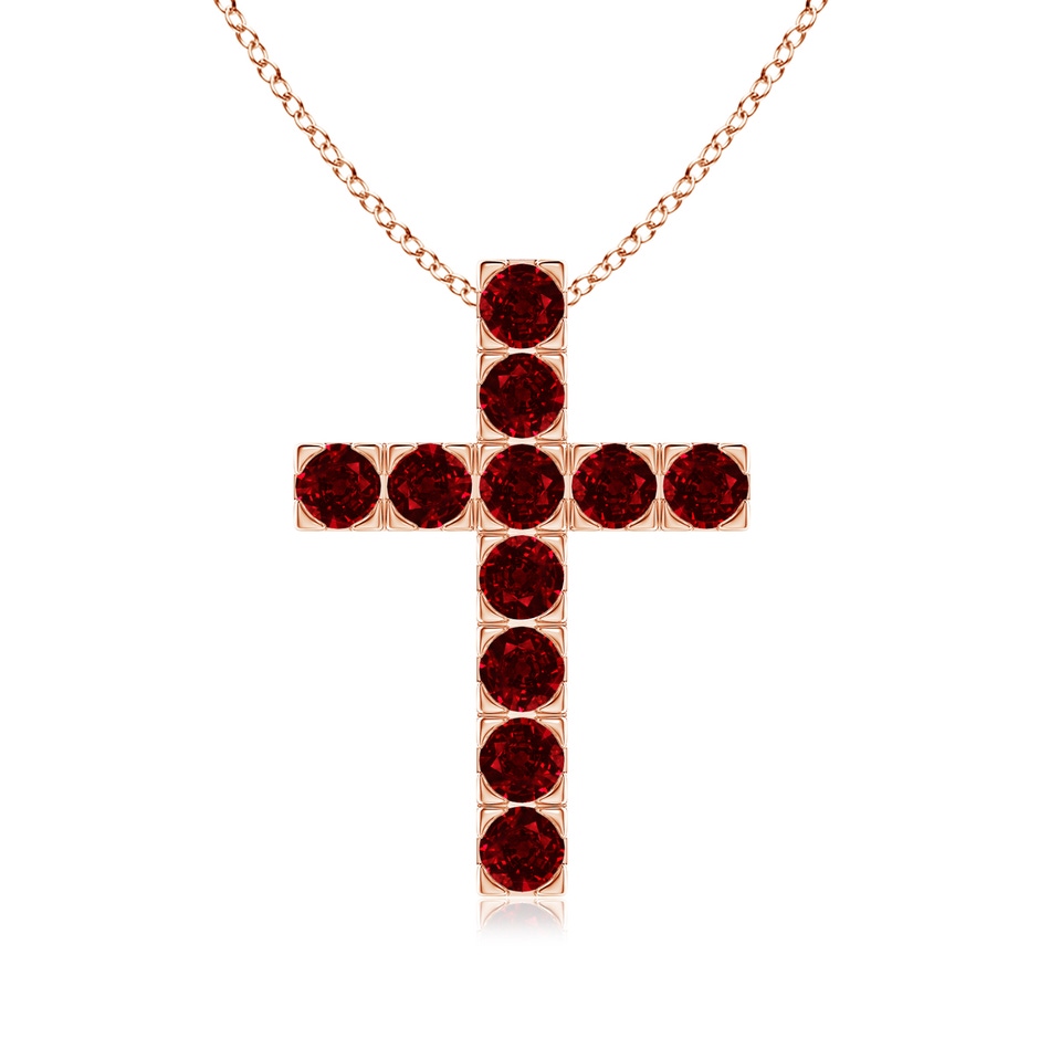 3mm AAAA Flat Prong-Set Ruby Cross Pendant in Rose Gold 