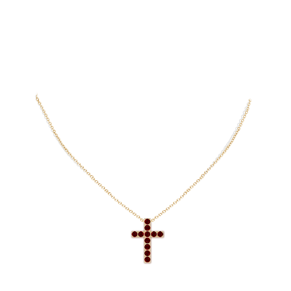 3mm AAAA Flat Prong-Set Ruby Cross Pendant in Yellow Gold pen