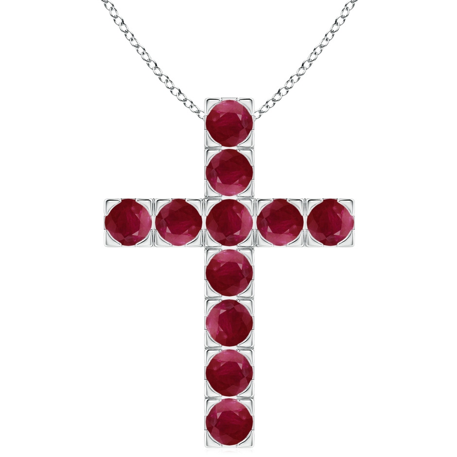4mm A Flat Prong-Set Ruby Cross Pendant in White Gold 