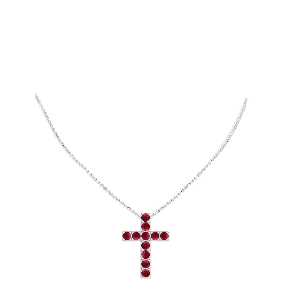 4mm A Flat Prong-Set Ruby Cross Pendant in White Gold pen