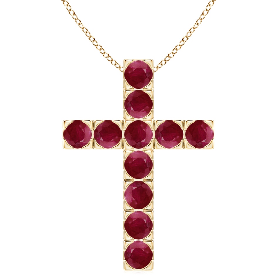 4mm A Flat Prong-Set Ruby Cross Pendant in Yellow Gold 