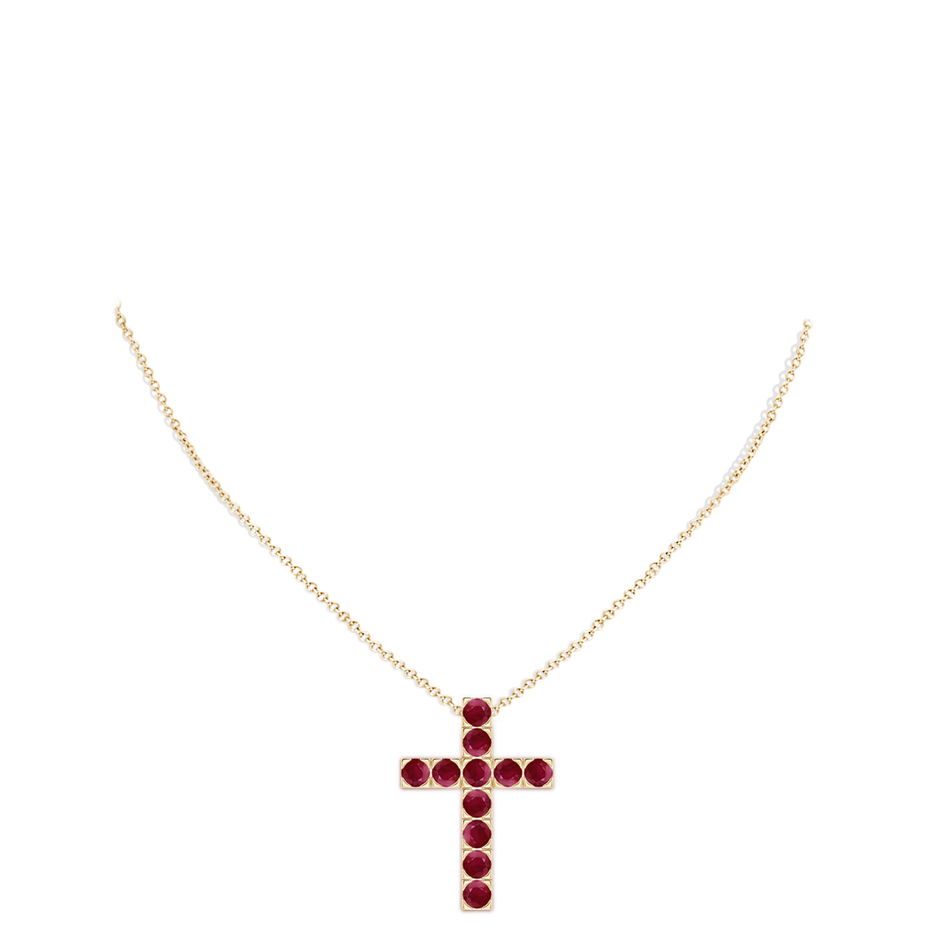4mm A Flat Prong-Set Ruby Cross Pendant in Yellow Gold pen