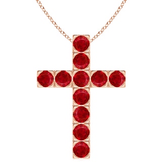 4mm AAA Flat Prong-Set Ruby Cross Pendant in 18K Rose Gold