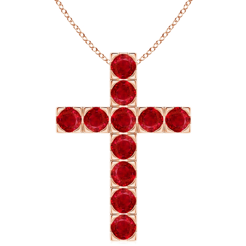 4mm AAA Flat Prong-Set Ruby Cross Pendant in 18K Rose Gold 