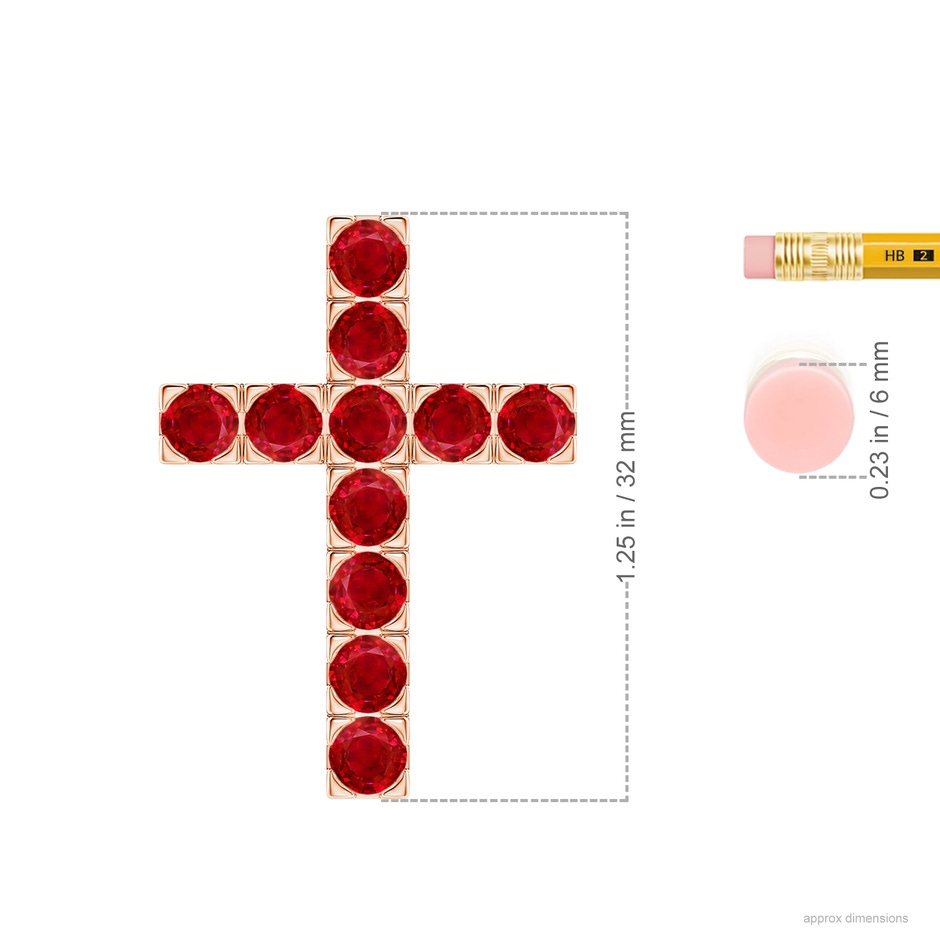 4mm AAA Flat Prong-Set Ruby Cross Pendant in 18K Rose Gold ruler