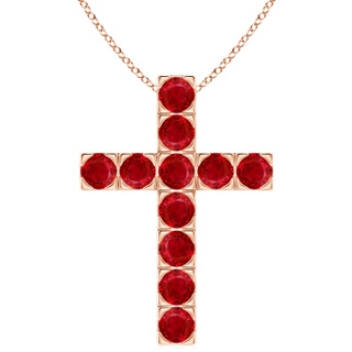 4mm AAA Flat Prong-Set Ruby Cross Pendant in Rose Gold