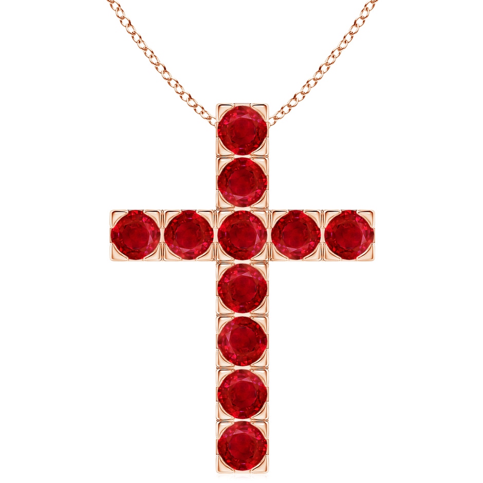 4mm AAA Flat Prong-Set Ruby Cross Pendant in Rose Gold 