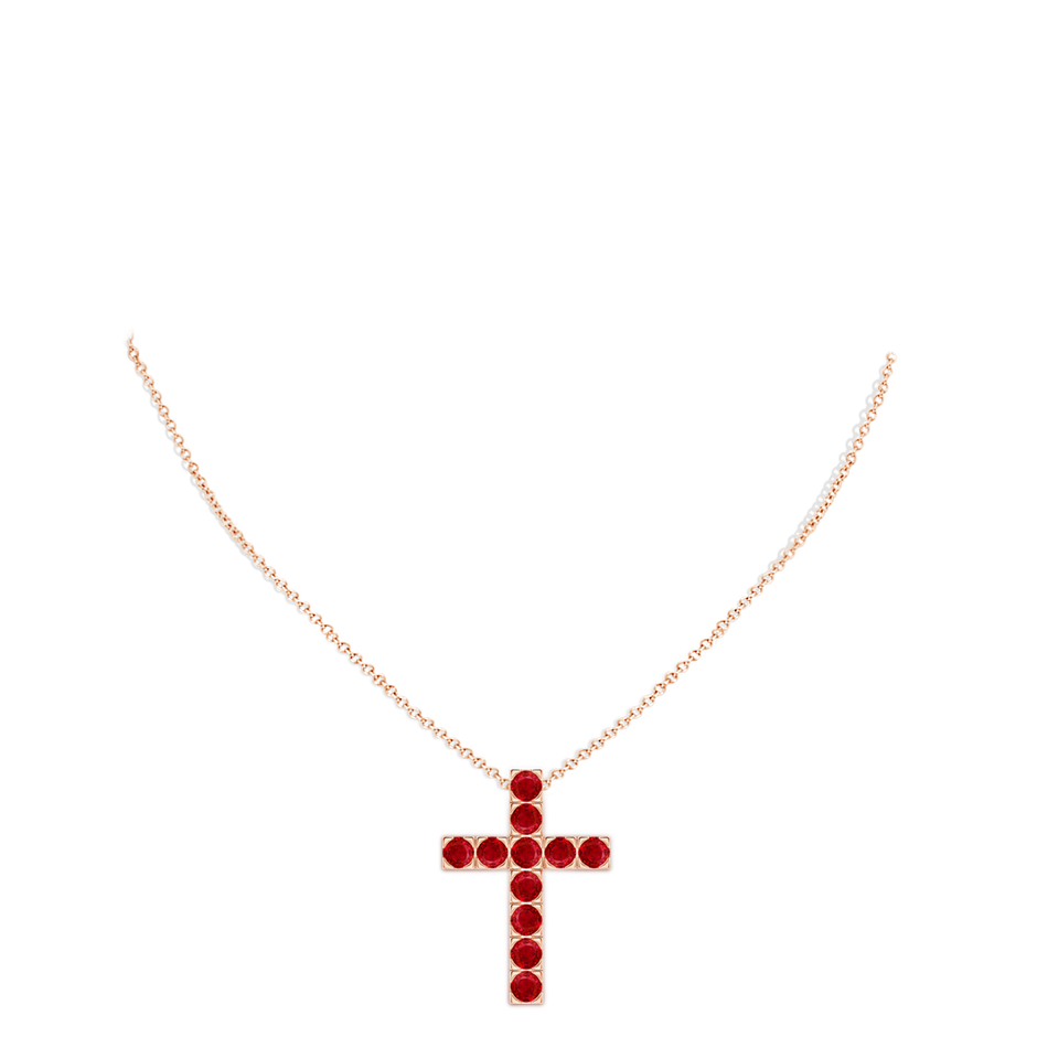 4mm AAA Flat Prong-Set Ruby Cross Pendant in Rose Gold pen