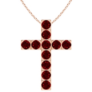 4mm AAAA Flat Prong-Set Ruby Cross Pendant in 18K Rose Gold