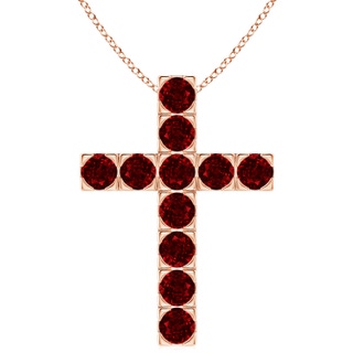 4mm AAAA Flat Prong-Set Ruby Cross Pendant in 9K Rose Gold