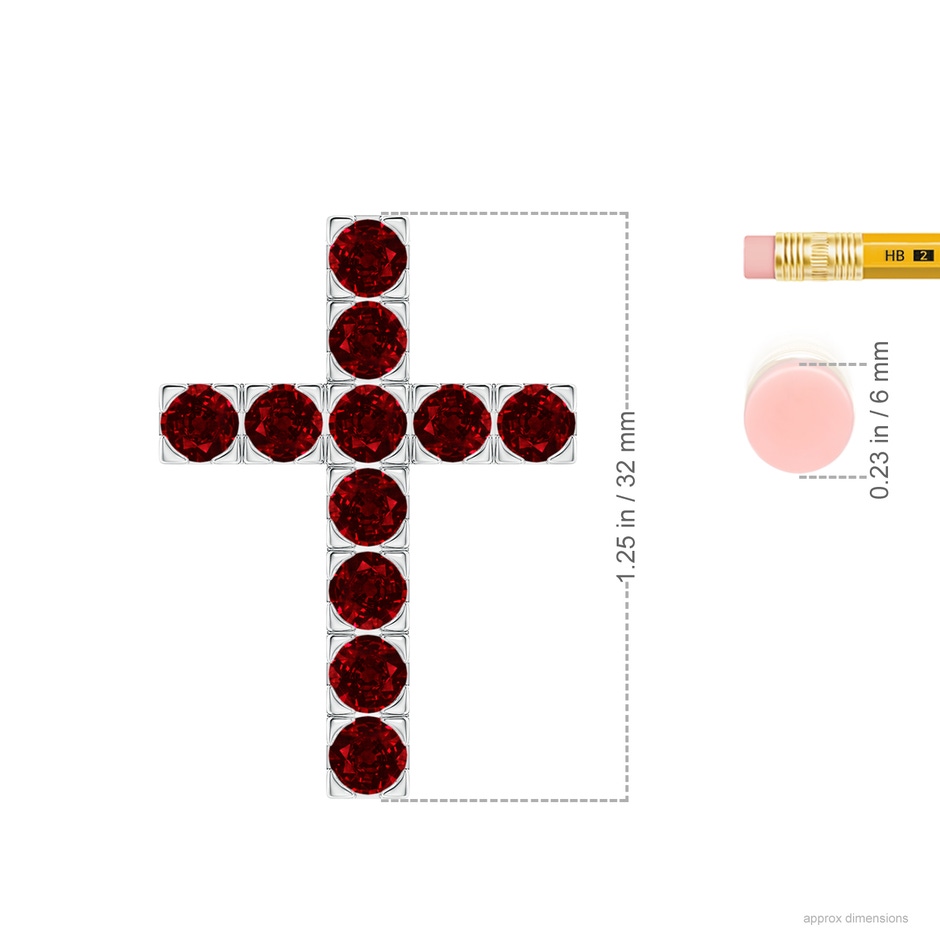 4mm AAAA Flat Prong-Set Ruby Cross Pendant in P950 Platinum ruler