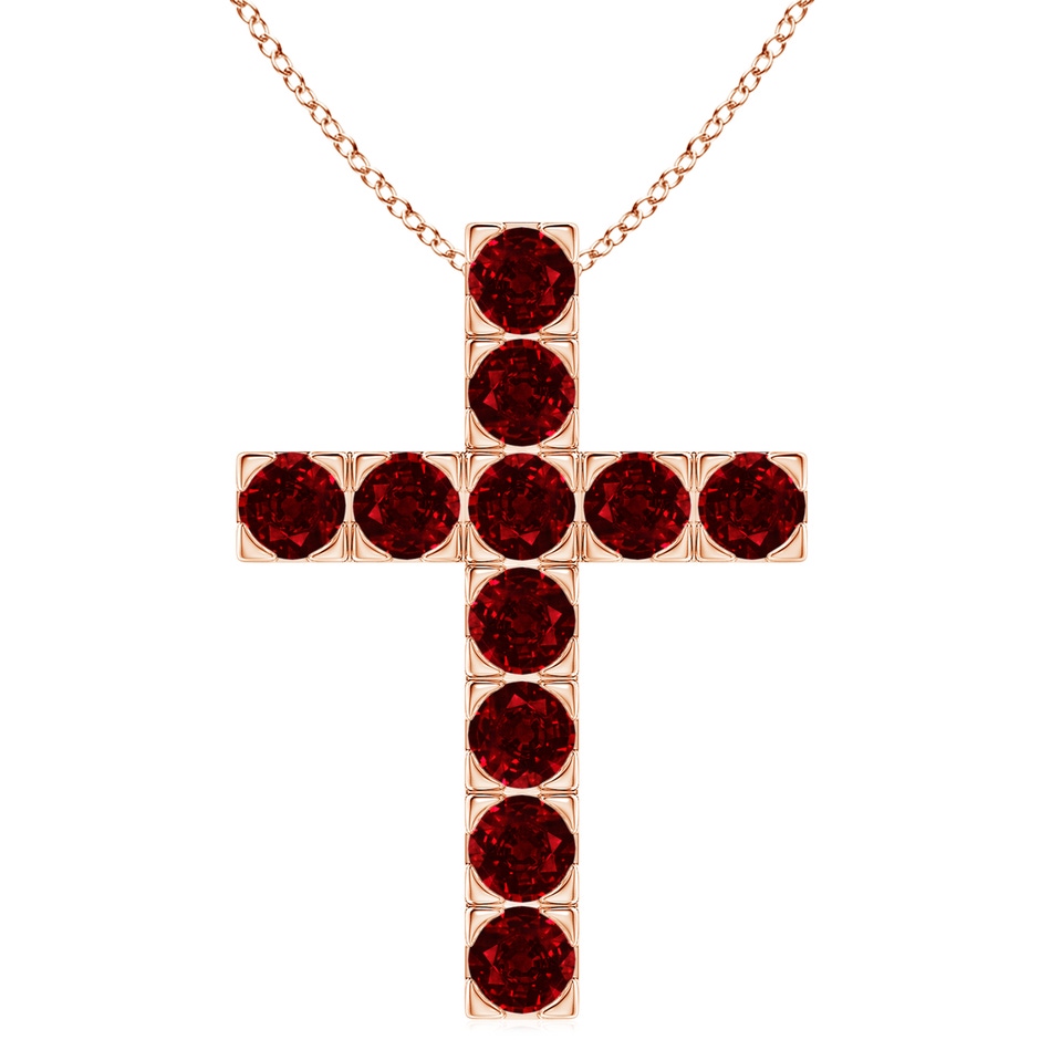 4mm AAAA Flat Prong-Set Ruby Cross Pendant in Rose Gold 