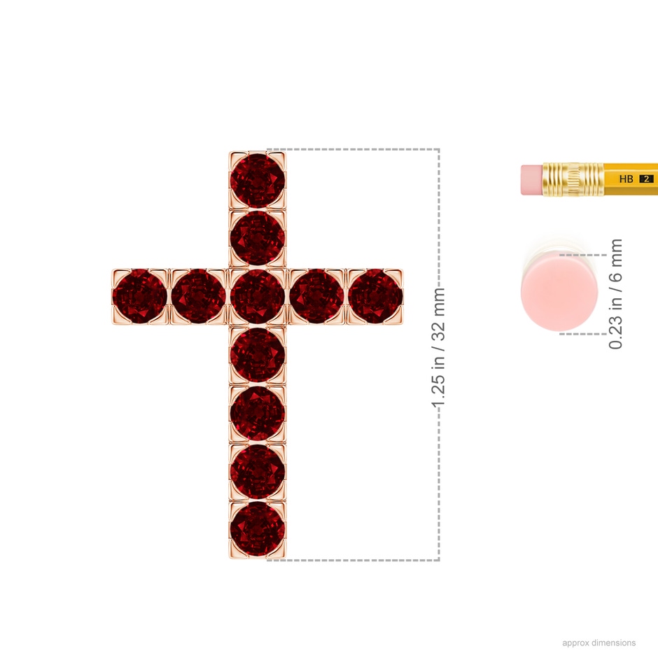 4mm AAAA Flat Prong-Set Ruby Cross Pendant in Rose Gold ruler