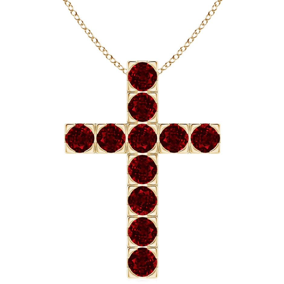 4mm AAAA Flat Prong-Set Ruby Cross Pendant in Yellow Gold 