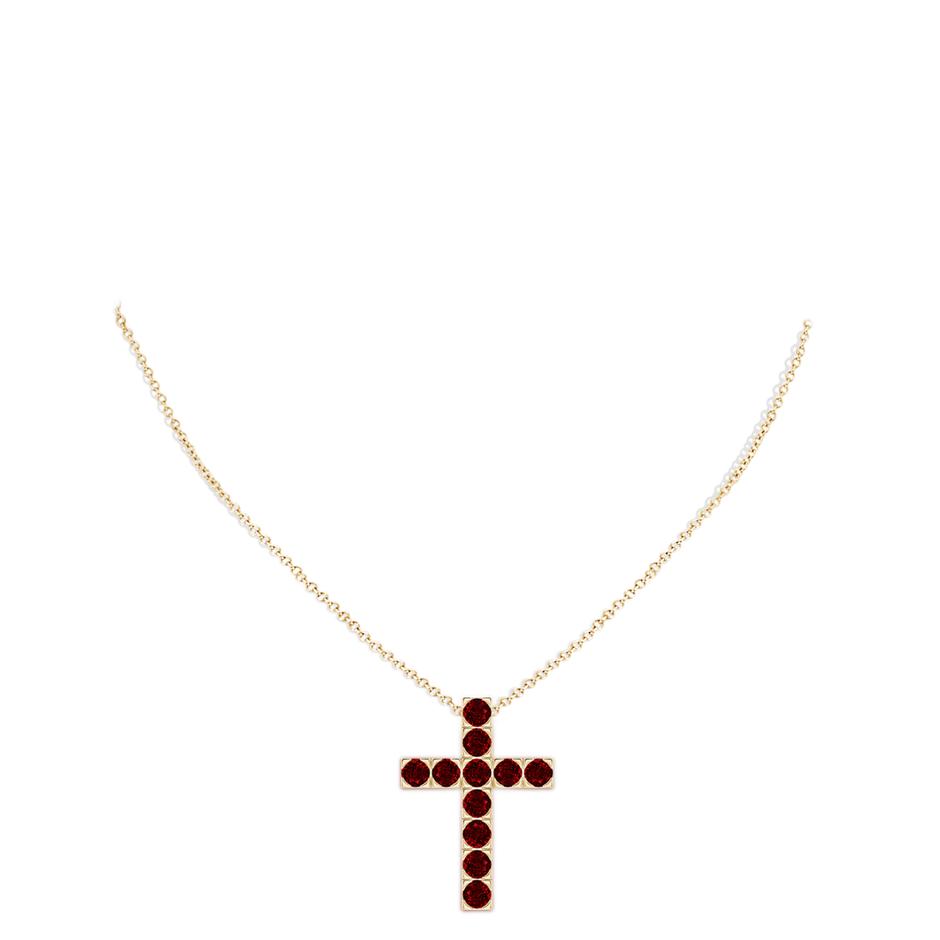 4mm AAAA Flat Prong-Set Ruby Cross Pendant in Yellow Gold pen
