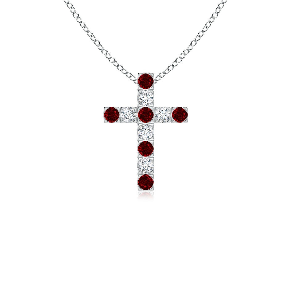 2mm AAAA Flat Prong-Set Ruby and Diamond Cross Pendant in P950 Platinum 