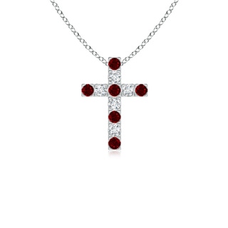 2mm AAAA Flat Prong-Set Ruby and Diamond Cross Pendant in White Gold