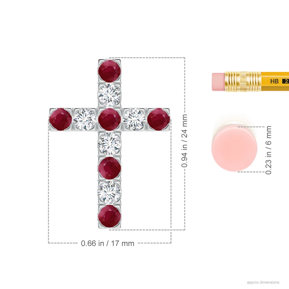 3mm A Flat Prong-Set Ruby and Diamond Cross Pendant in P950 Platinum ruler