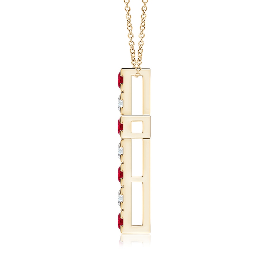 3mm AAA Flat Prong-Set Ruby and Diamond Cross Pendant in Yellow Gold side 199