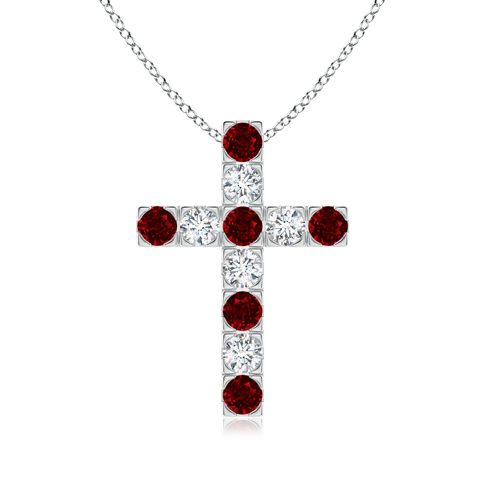 3mm AAAA Flat Prong-Set Ruby and Diamond Cross Pendant in P950 Platinum 